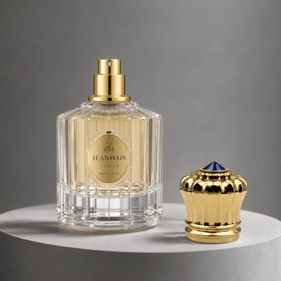 kopen Groothandel hoogglans gouden geribbelde knopvormige parfumflesdop met blauwe strass-top Zware Zamac-sluiting OEM aangepast graveerlogo Midden-Oosten Luxe Oud-geurverpakking online vervaardiging