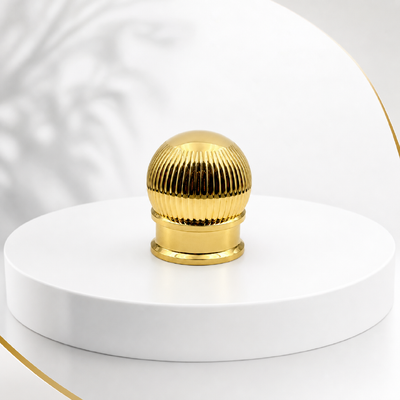 kopen Groothandel Hoogglanzend Goud Verticale Lijn Pompoen Ball Parfum Fles Cap Met Dubbele Tier Base Ribbed Sferische Zamac sluiting OEM Custom Engrave Logo Midden-Oosten Luxe Geur Verpakking online vervaardiging