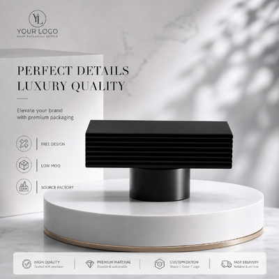 kopen Matte zwarte horizontale geribbeerde rechthoekige zink legering Parfumkap Custom gestreepte metalen geur deksel Model JH5082 Voor luxe ontwerper lege glas parfumfles online vervaardiging