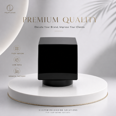 kopen Glanzend effen zwart vierkant zinklegering parfumdop Aangepaste gladde kubus metalen geurdeksel Model JH5080 voor luxe lege designer glazen parfumfles online vervaardiging