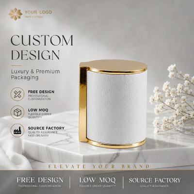 kopen Witte leer wrap goud zink legering Parfum cap Custom Side Handle Geur deksel JMS032 Voor luxe ontwerper leeg glas Parfum cosmetisch pakket online vervaardiging