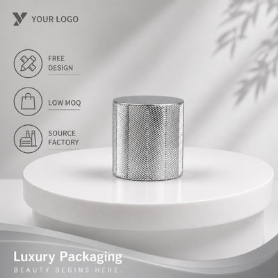 kopen Zilver Chevron Gedrukt Zinklegering Ronde Parfum Kap Lage MOQ Custom Brand Metalen Geur Cover Voor Leeg Luxe Parfum Glasfles online vervaardiging