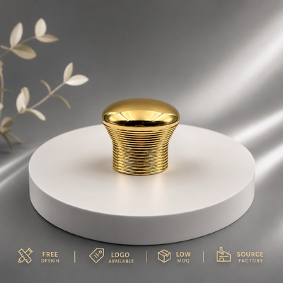 kopen Fabriek Custom Horizontale gegroeve draad Hourglass Champignon Dome Mirror Gold Zink Alloy Parfum Cap Model JHS027 OEM ODM Custom gegraveerde logo Zamac Parfum Deksel Voor Luxe Glas Parfum Fles Magnetisch online vervaardiging