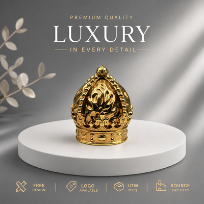 kopen Premium Royal Embossed Floral Beaded Crown Mirror Gold Zink Alloy Parfum Cap Solid Heavy Zamac Metal Lid Voor Luxe Designer Parfum Verpakking Magnetisch online vervaardiging