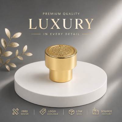 kopen Fabrieksmatige Custom Zinklegering Parfumdop Helder Gouden Plating Dubbellaags Cilinder Embossed Textuur Metalen Parfumdeksel Ondersteuning Custom Embossed Logo Magnetisch online vervaardiging