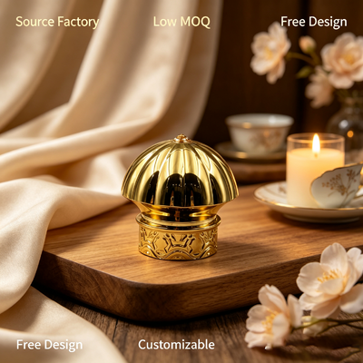 kopen Koepelvormige reliëf zinklegering parfumdop Luxe vergulde metalen parfumflesdeksel Custom Logo voor Fragrance Cosmetic Packaging Magnetisch online vervaardiging