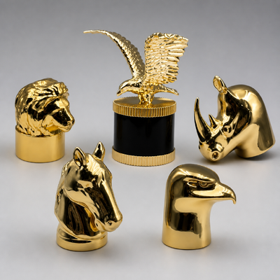 kopen Luxe dier hoofd Zamac Parfum Kap Goud geplatte Leeuw Paard Adelaar Neushoorn Metalen Parfum Fles Deksel Custom Logo Voor geurfles online vervaardiging
