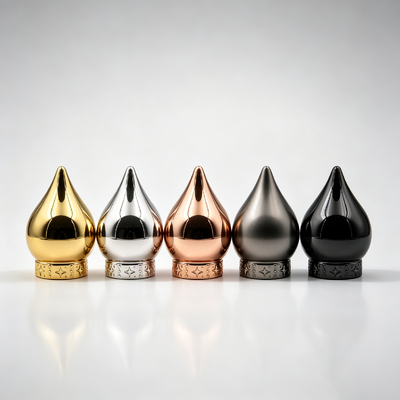 Kopen Zink legering Parfum Cap Traandruppelvormige ster gegraveerde basis Luxe metaal parfum fles deksel Custom Embossed logo OEM ODM Wholesale online vervaardiging