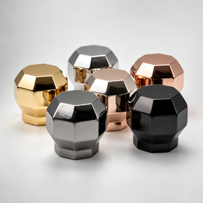 Kopen Fabrieksgroothandel Multifacette Diamant Bal Vorm Zamac Parfum Dop 3D Geometrische Snede Metalen Parfum Fles Deksel Goud Zilver Roségoud Zwart Gunmetal Custom Logo online vervaardiging