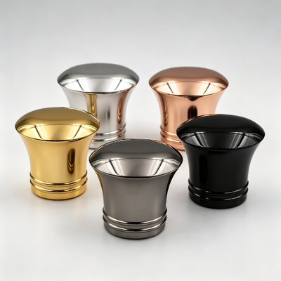 Kopen Fabriek Groothandel Flared Waist Design Zamac Parfum Cap Double Ring Base Metal Parfum Flesdeksel Goud Zilver Roos Goud Zwart Gunmetal Custom Logo online vervaardiging