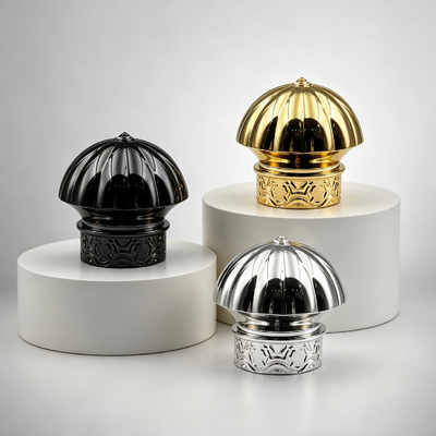 Kopen FEA15 Zinklegering Parfumdop Geribbelde Koepel Met Reliëf Basis Gegalvaniseerde Parfumfles Dop Custom Logo Zamac Parfumdop online vervaardiging
