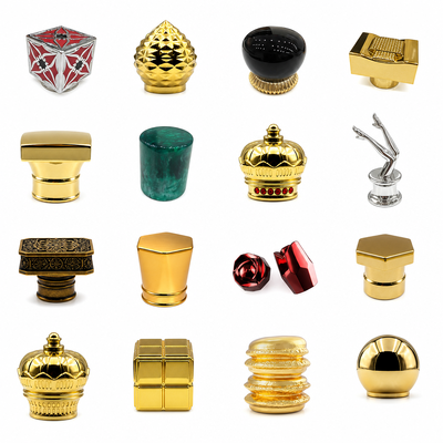 Kopen Goud gepolijst Zamac Parfumkap voor High-End Parfumfles met pomp Zink Alloy Cover Magnetische Parfumfleskap online vervaardiging