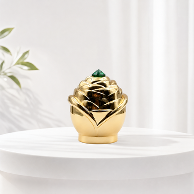 Beeldhouwde bloem Roos Zink legering Parfum Kap Groen Strass Top Gouden Parfum Fles Top Custom Logo
