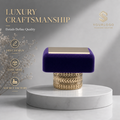 Paars fluwelen vierkante bovenkant reliëf pijlpunt gouden zinklegering parfumdop aangepast logo metalen geurdeksel model voor luxe lege designer glazen parfum cosmetische verpakking