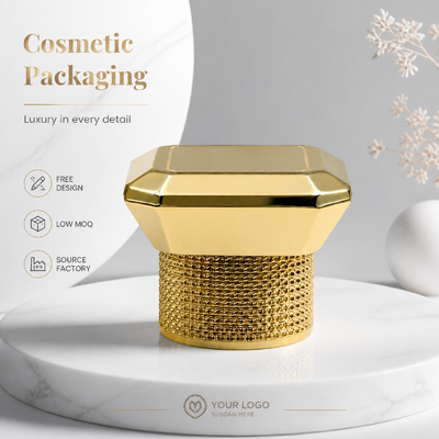 Glanzend goud achthoekig gesneden zink legering Parfum Kap Diamant geknevelde basis Custom metalen geur deksel Model JH5046 Voor luxe ontwerper lege glas parfum fles