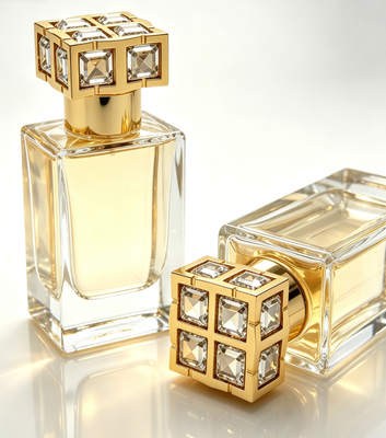 Luxury Gold Plated Diamond Inlaid Customizable Design Perfume Bottle Cap for Elegant Fragrance Packaging