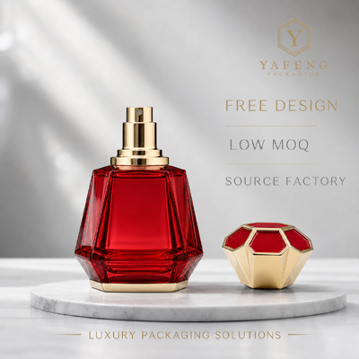 Fabriek Groothandel Diamant gesneden Zink legering Parfum Kap Goud geplatte Rood glazuur Zamac Parfum Fles Deksel Custom Logo OEM Metal Parfum Cover