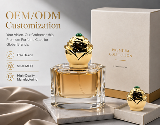 Gouden geborduurde pijnboompjes in kegelvorm Parfumkap Zinklegering Geurfles Top Met Smaragd Rhinestone Custom Luxe Parfum Verpakking Accessoire Magnetisch