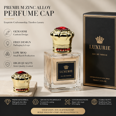 Luxe kroonvormige zinklegering Parfumkap Ingelegd Rood Strass Custom Logo Goudgeplatte Zamac Metalen Parfumfles Deksel OEM High-End Parfumfles Deksel Magnetisch