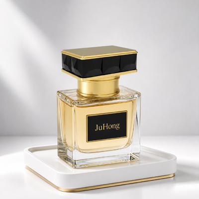 Luxe rechthoekige zwarte facet geslepen Zamac FEA15 Parfumdop, goudkleurige zinklegering decoratieve fles