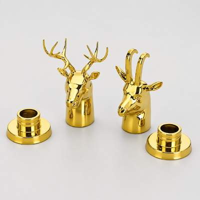 Afneembare Hertantilope Hoofd Zamac Parfum Dop Zinklegering 3D Dier Sculptuur Vergulde Geur Fles Deksel Custom Logo Past op 15mm FEA Hals