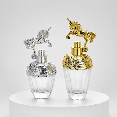 3D Eenhoorn Zamac Parfum Dop Zinklegering Decoratieve Metalen Geur Fles Deksel Goud Zilver Plating Custom Logo