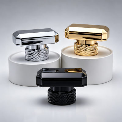 Luxe horizontale achthoekige zinklegering Parfumkap Bevel-Cut Facetten Gekerfde textuur Base Zamac Parfumfles Deksel Meerdere kleuren Spiegel Elektroplatering Custom Logo OEM ODM