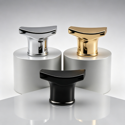 Luxe gebogen vleugelvormige zinklegering Parfumkap Flared Zamac Lid Mirror Electroplating Custom Logo OEM
