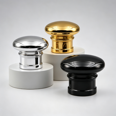 FEA15 Zinc Alloy Perfume Cap Mushroom Dome Top Tiered Cylindrical Body Electroplated Metal Perfume Bottle Lid Custom Logo OEM ODM