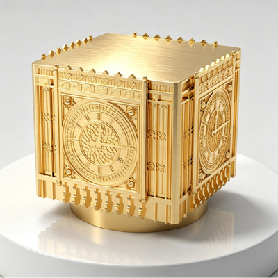 Luxe Vierkante 3D Reliëf Kloktoren Zamac Parfum Dop, Geborsteld Goud Zinklegering Geurfles Deksel, Op Maat Gegraveerd Logo Architectonische Metalen Parfum Cover